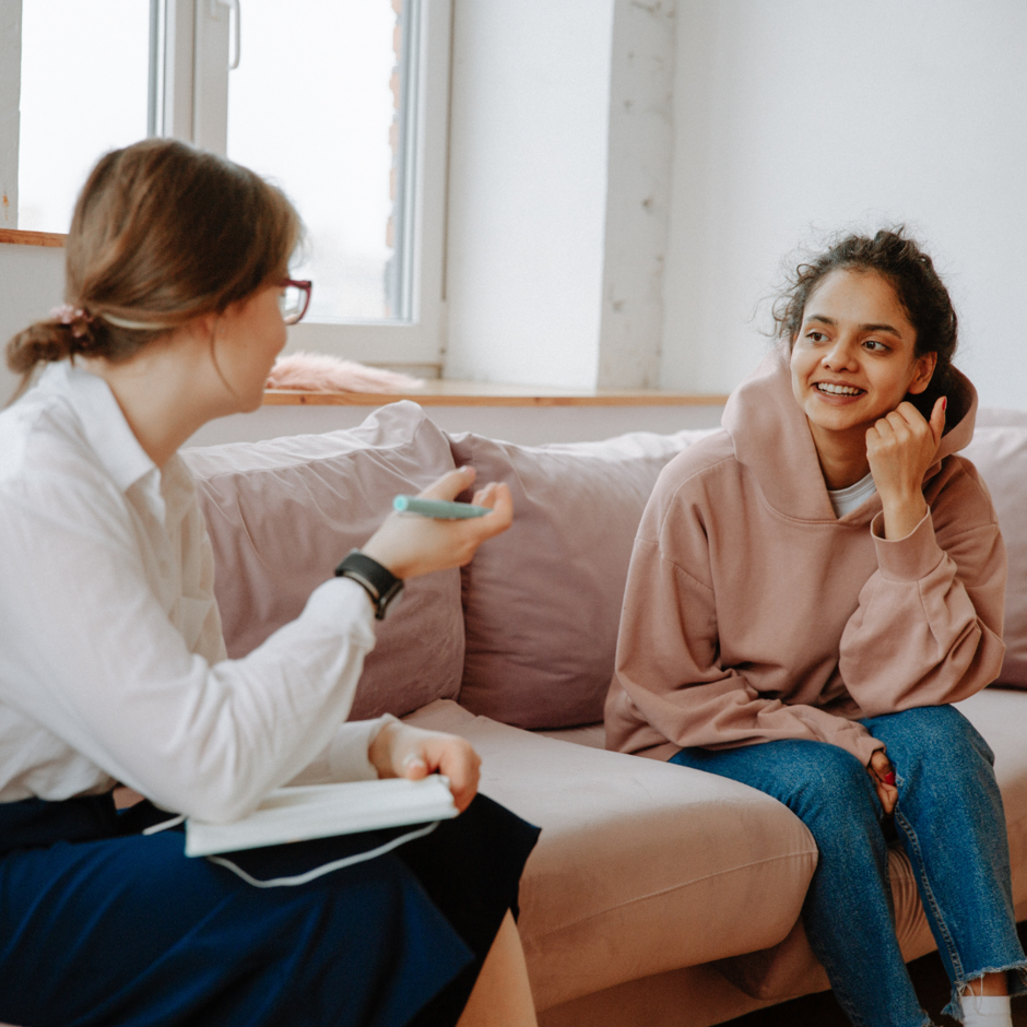 image of two women talking