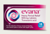 Box of Evana® Tranexamic Acid Heavy Period Relief 500 mg tablets.