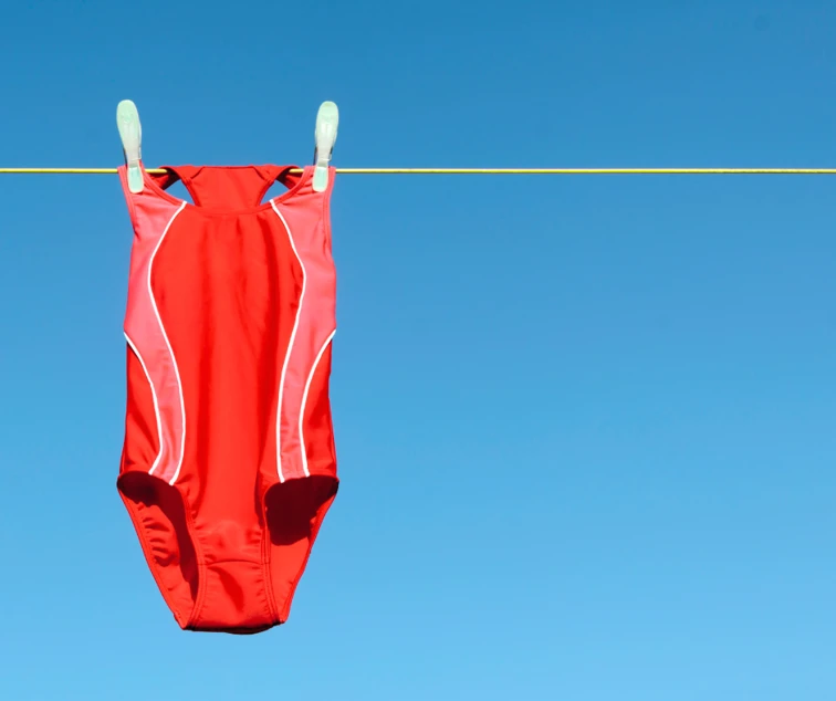 red full length swimming costume handing on line