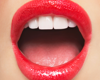 mouth open wearing red lipstick