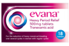 Box of Evana® Tranexamic Acid Heavy Period Relief 500 mg tablets.