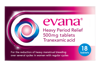Box of Evana® Tranexamic Acid Heavy Period Relief 500 mg tablets.
